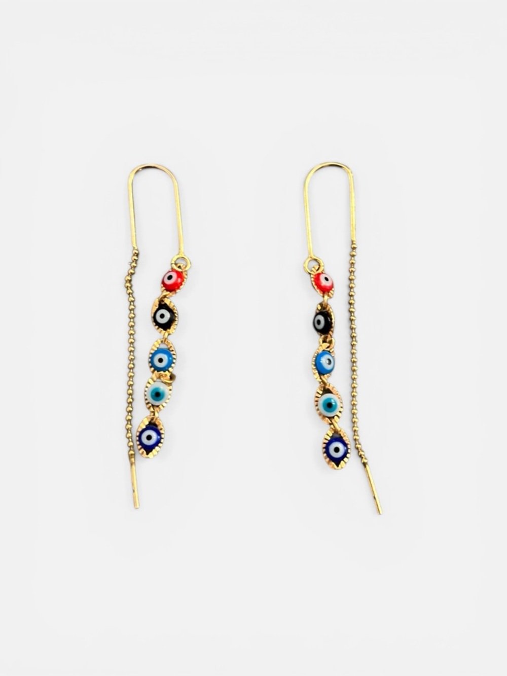 Gold Multicolor Evil Eye Threader Earrings